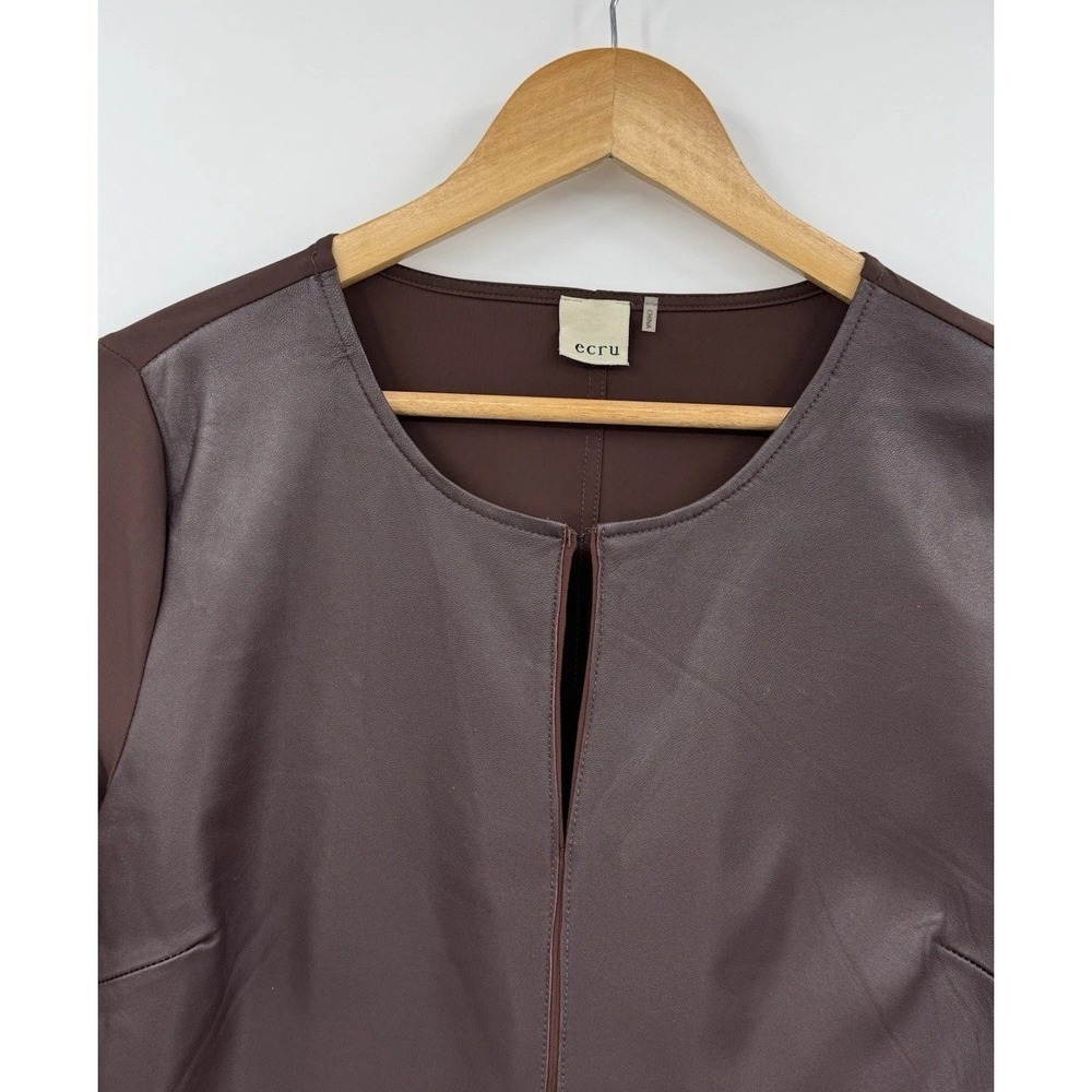 Ecru Top Genuine Leather Long Sleeve Chocolate Brown Long Sleeves Size S/M - Picture 3 of 11